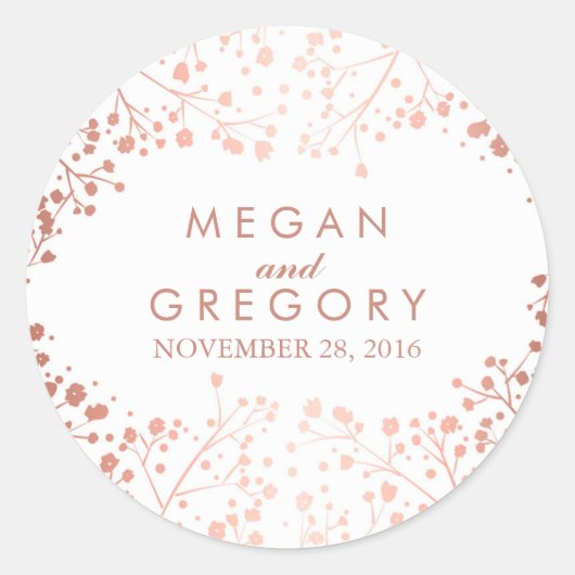 白とバラの金ゴールド赤ちゃんの息結婚の ラウンドシール (正面)