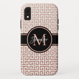 白とバラゴールドフォイルギリシャ鍵ブラックモノグラム iPhone 16ケース