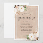 白とバラ色の花の水彩画 キンセアニエラパーティー 招待状 (正面/裏面)