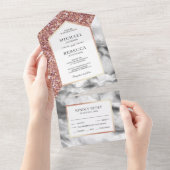 白とバラ金ゴールドグリッターグレーマーブル結婚ズ オールインワン招待状 (貼ってはがせる)