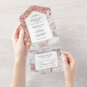 白とバラ金ゴールドグリッターマーブル結婚ズ オールインワン招待状 (貼ってはがせる)