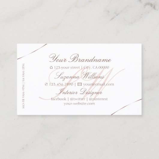 白とバラ金ゴールドデコールジュエリーとモノグラム 名刺 (裏面)