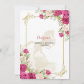 白とバラ金ゴールドメキシコの女の子フローラ3 Anos 招待状 (裏面)