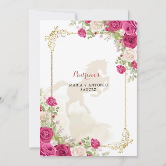 白とバラ金ゴールドメキシコの女の子フローラ3 Anos 招待状 (裏面)