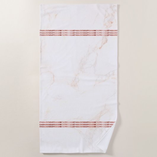 白とバラ金ゴールド大理石 ビーチタオル (正面)