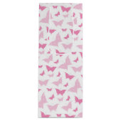 白とパステルピンクのバレンタインデー蝶 ワインギフトバッグ (正面)