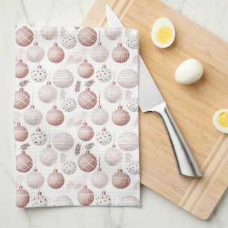 白とパステルピンク&ホワイトオーナメント キッチンタオル