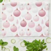 白とパステルピンク&ホワイトオーナメント キッチンタオル (折り畳み)