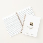 白とパーソナライズされた金ゴールドのイニシャルロゴの緩和曲線 ノートブック (内部)