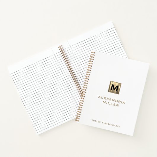 白とパーソナライズされた金ゴールドのイニシャルロゴの緩和曲線 ノートブック (内部)