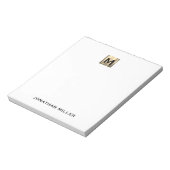 白とパーソナライズされた金ゴールドモノグラム ノートパッド (回転)