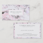 白とピンクとグレーのモダン大理石の渦巻き 名刺 (正面/裏面)