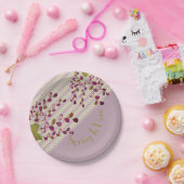 白とピンクと緑の緑を白く塗る ペーパープレート (パーティー)