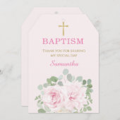 白とピンクのカスタム洗礼 サンキューカード (正面/裏面)