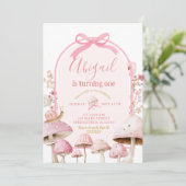 白とピンクのカタツムリとキノコの森の誕生日 招待状 (スタンド正面)