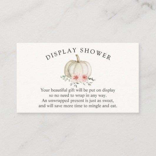 白とピンクのカボチャ赤ちゃんシャワー表示シャワー エンクロージャーカード (正面)