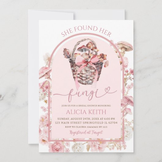白とピンクのキノコブライダルシャワー 招待状 (正面)