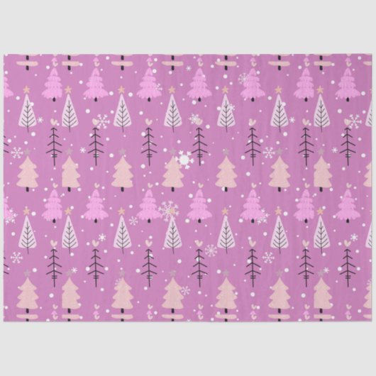 白とピンクのクリスマスツリーパープルクリスマス 薄葉紙 (正面)