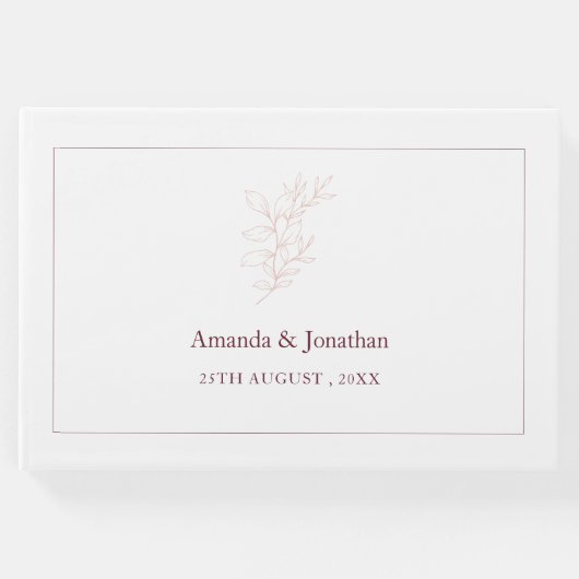 白とピンクのクリーンシンプルリーフ |モダン結婚s ゲストブック (正面)