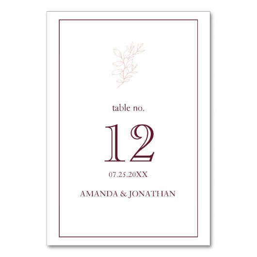白とピンクのクリーンシンプルリーフ |モダン結婚s テーブルナンバー (正面)