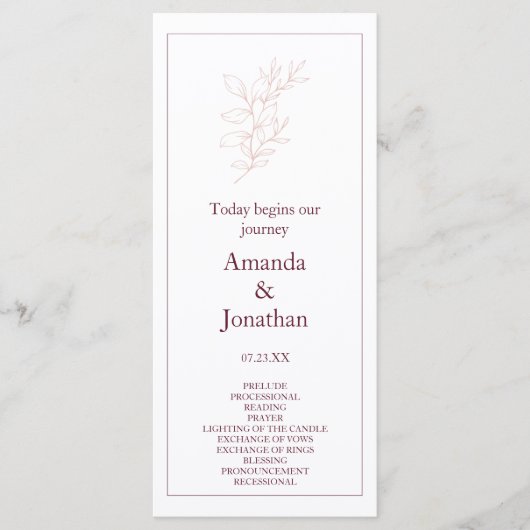 白とピンクのクリーンシンプルリーフ |モダン結婚s プログラム (正面)