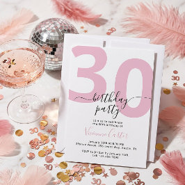白とピンクのスクリプト 30歳の誕生日パーティー 招待状