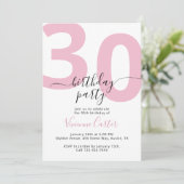 白とピンクのスクリプト 30歳の誕生日パーティー 招待状 (スタンド正面)