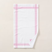 白とピンクのストライプのイニシャル バスタオルセット (ハンドタオル)