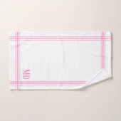 白とピンクのストライプのイニシャル バスタオルセット (ハンドタオル)