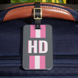 白とピンクのストライプ シャドーモノグラムのブライズメイド ラゲッジタグ