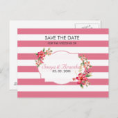 白とピンクのストライプ – 日付を保存 案内ポストカード (正面/裏面)