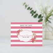 白とピンクのストライプ – 日付を保存 案内ポストカード (スタンド正面)