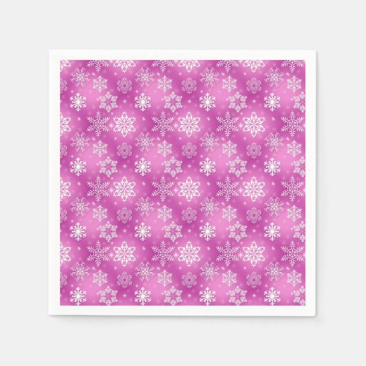 白とピンクのスノーフレーク・パターン スタンダードカクテルナプキン (正面)