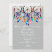 白とピンクのドリームキャッチャー女の子ベビーシャワー 招待状 (正面)