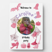 白とピンクのハロウィーンの誕生日パーティーへようこそ フォトプラーク (正面)