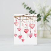 白とピンクのハートバレンタインの挨拶 ポストカード (スタンド正面)