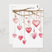 白とピンクのハートバレンタインの挨拶 ポストカード (正面/裏面)