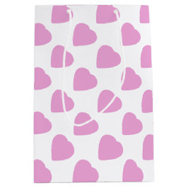 白とピンクのハート模様バレンタインデー ミディアムペーパーバッグ