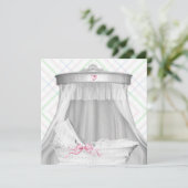 白とピンクのバシネットベビーガールシャワー 招待状 (スタンド正面)