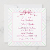 白とピンクのバシネットベビーガールシャワー 招待状 (裏面)