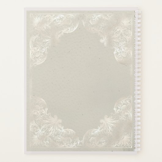 白とピンクのバラの上のヴィンテージの鳩の灰色のブックカバー プランナー手帳 (裏面)