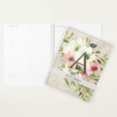 白とピンクのバラの上のヴィンテージの鳩の灰色のブックカバー プランナー手帳 (ディスプレー)