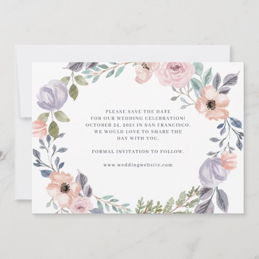 白とピンクのバラの幾何学的フローラ | 2枚の写真 セーブザデート (裏面)