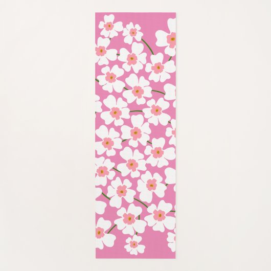 白とピンクのファンタジーフラワーパワー ヨガマット (正面)