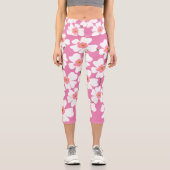 白とピンクのファンタジー花パワーヨガ カプリレギンス (正面)