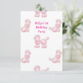 白とピンクのプードル 1歳の誕生日パーティー 招待状 (スタンド正面)