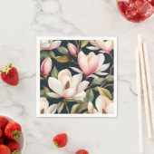 白とピンクのモクレンの花のパターン スタンダードカクテルナプキン (インサイチュ)