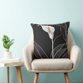 白とピンクのユリが黒 クッション (椅子)