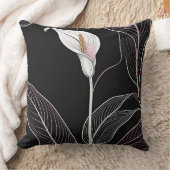 白とピンクのユリが黒 クッション (ブランケット)