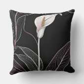 白とピンクのユリが黒 クッション (裏面)